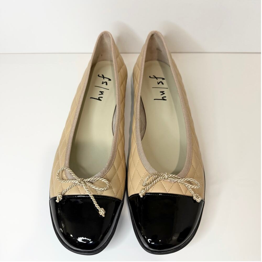 Beige/Black Women's Size 10 French Sole FS/NY PassportR Flat Ballet style shoes